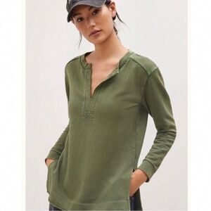 Pilcro Olive Green Long-Sleeve Notch-Neck Tunic